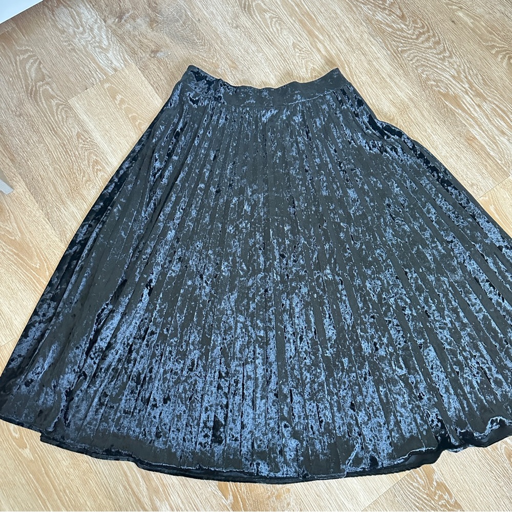 Black Velvet Pleated Skirt